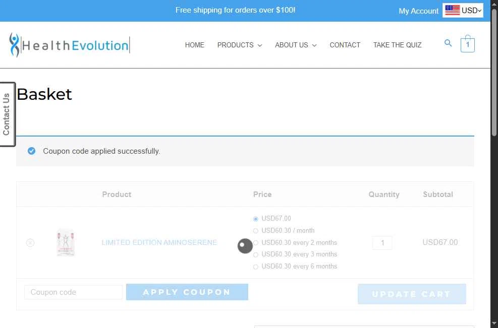 Health Evolution checkout page showing Health Evolution promo code box | Screenshot taken by SimplyCodes community member on May 16, 2025