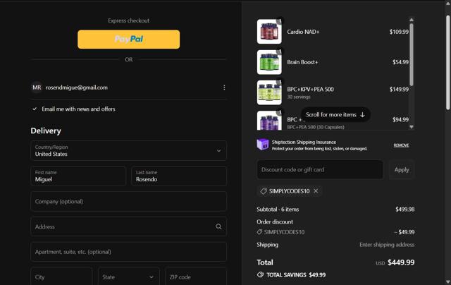 Healthgevity checkout page showing Healthgevity coupon code box | Screenshot taken by SimplyCodes community member on Jul 31, 2025