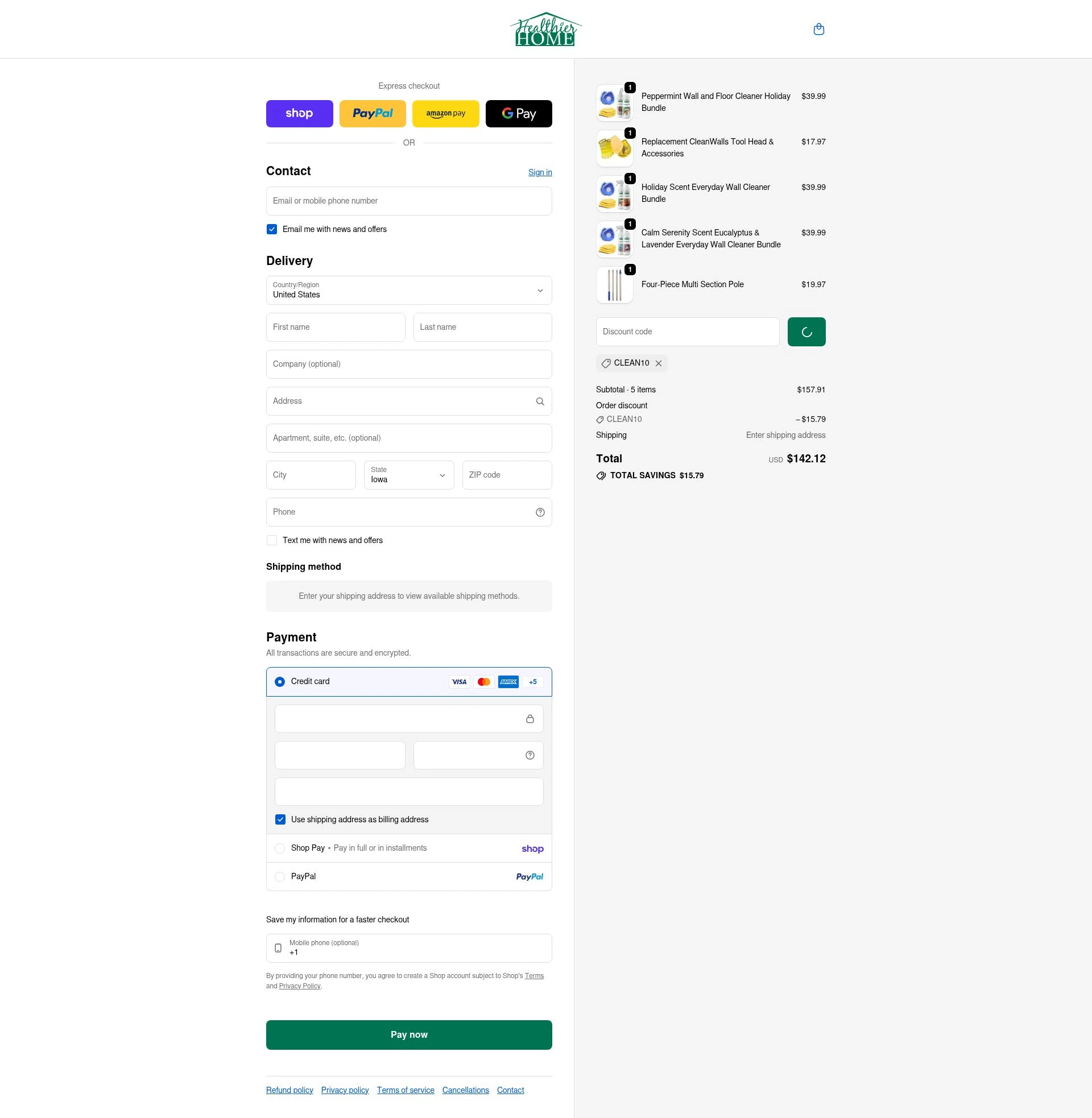 Healthier Home Products checkout page showing Healthier Home Products discount code box | Screenshot taken by SimplyCodes community member on Feb 7, 2026