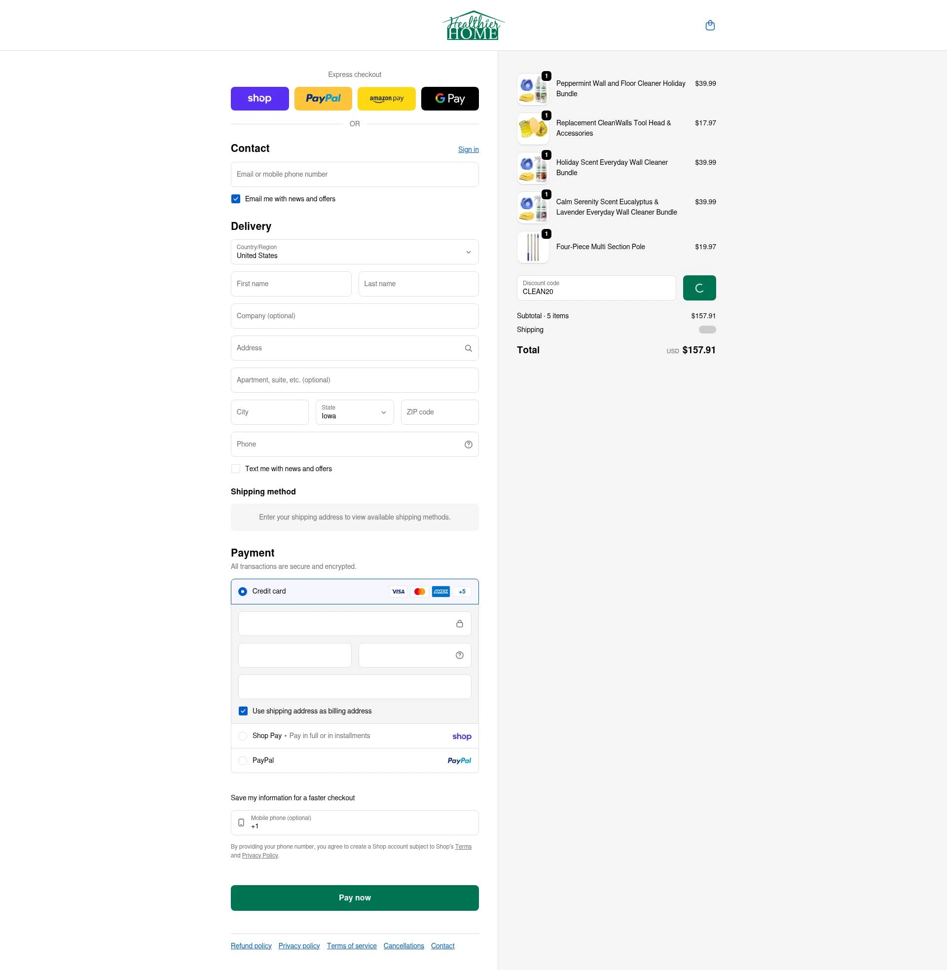 Healthier Home Products checkout page showing Healthier Home Products discount code box | Screenshot taken by SimplyCodes community member on Feb 3, 2026