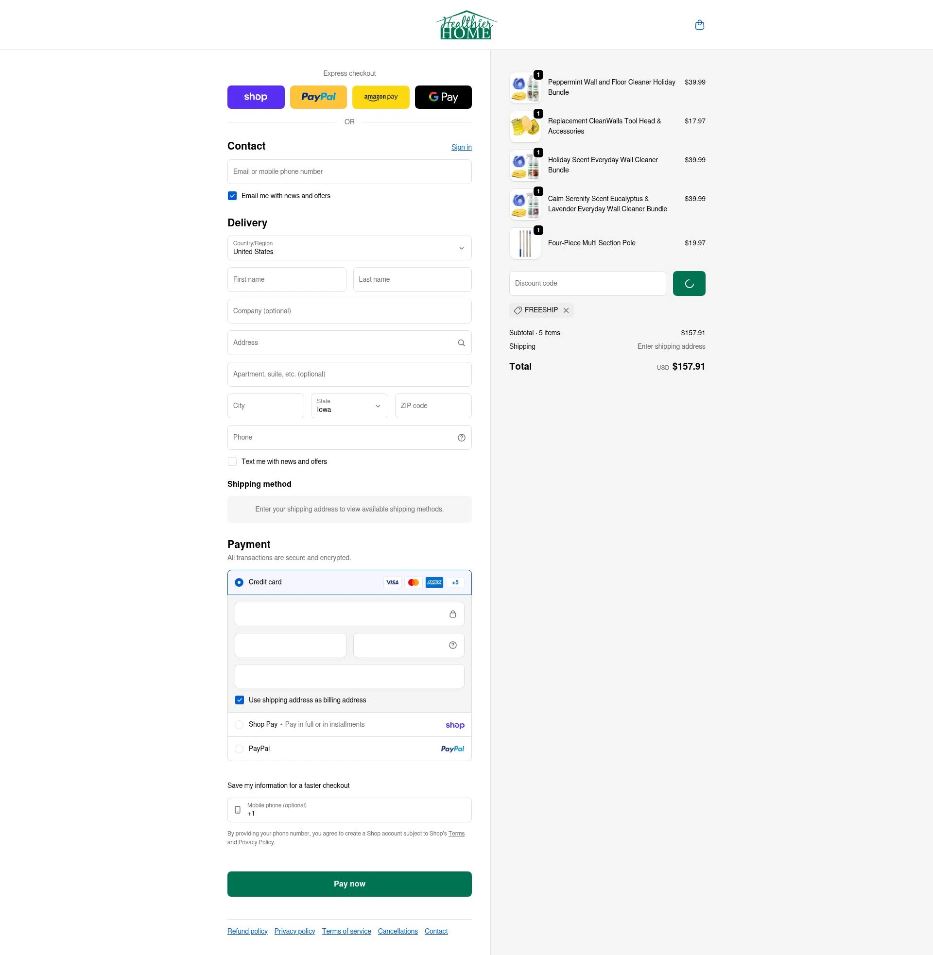 Healthier Home Products checkout page showing Healthier Home Products discount code box | Screenshot taken by SimplyCodes community member on Feb 7, 2026