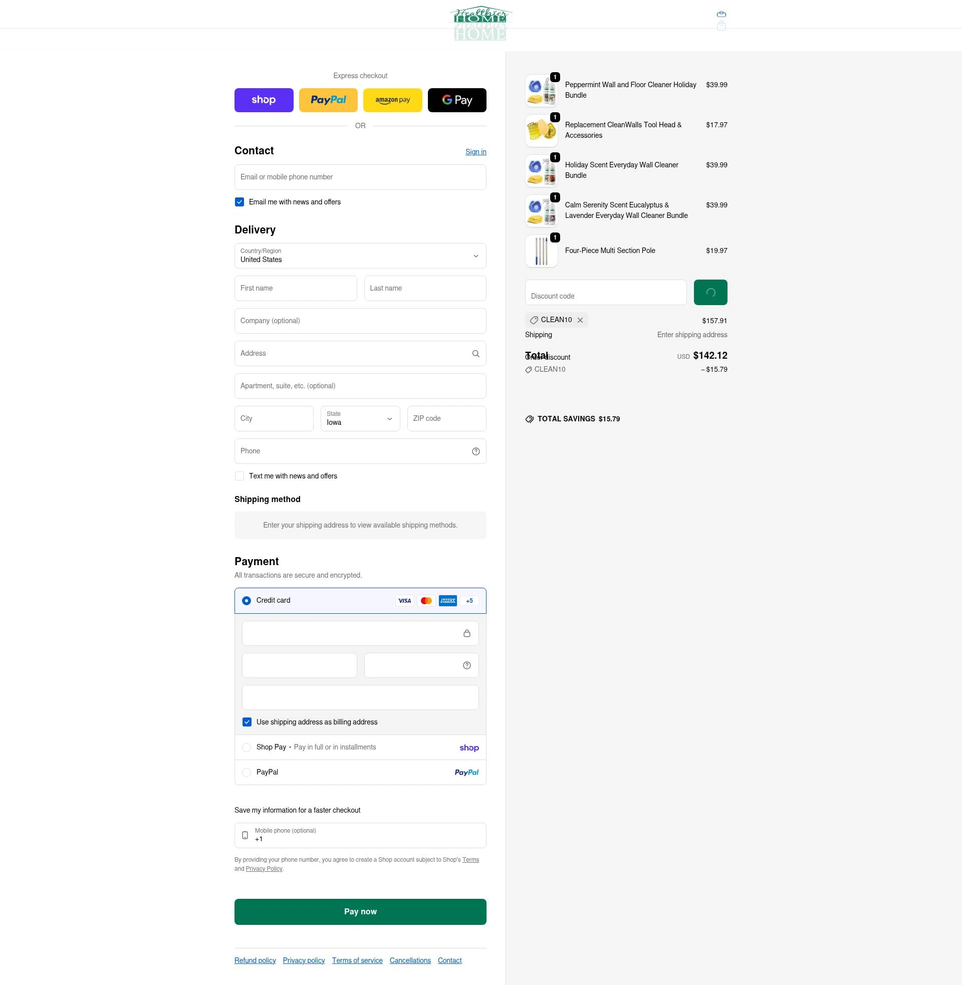Healthier Home Products checkout page showing Healthier Home Products discount code box | Screenshot taken by SimplyCodes community member on Feb 3, 2026