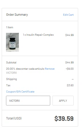 Health Natura coupon code screenshot showing code VICTORX applied at Health Natura checkout page. Uploaded by SimplyCodes community member FrugalRanger7546 on Nov 15, 2025