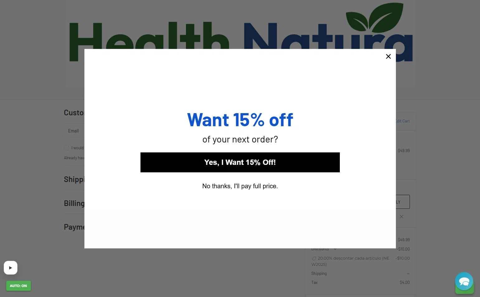 Health Natura checkout page showing Health Natura coupon code box | Screenshot taken by SimplyCodes community member on Jan 31, 2026