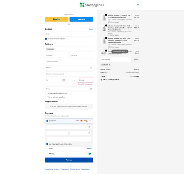 Healthogenics checkout page showing Healthogenics promo code box | Screenshot taken by SimplyCodes community member on Sep 23, 2025