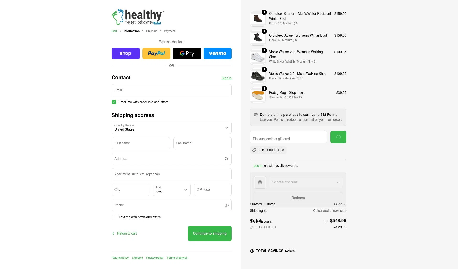 HealthyFeetStore checkout page showing HealthyFeetStore promo code box | Screenshot taken by SimplyCodes community member on Feb 14, 2026