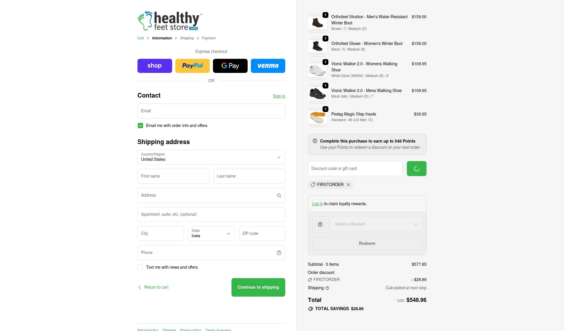 HealthyFeetStore checkout page showing HealthyFeetStore promo code box | Screenshot taken by SimplyCodes community member on Feb 18, 2026