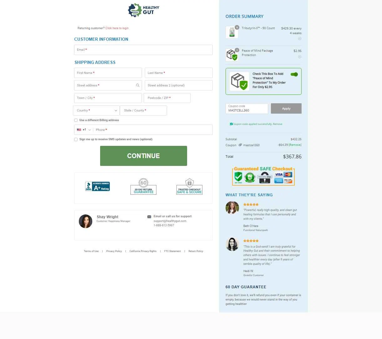 Healthy Gut Company checkout page showing Healthy Gut Company promo code box | Screenshot taken by SimplyCodes community member on Jan 29, 2026