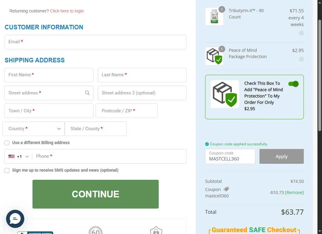 Healthy Gut Company checkout page showing Healthy Gut Company promo code box | Screenshot taken by SimplyCodes community member on Dec 2, 2025
