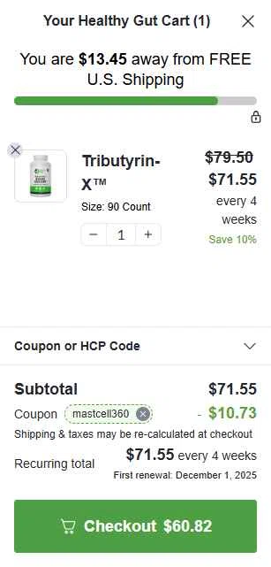 Healthy Gut Company checkout page showing Healthy Gut Company promo code box | Screenshot taken by SimplyCodes community member on Nov 3, 2025