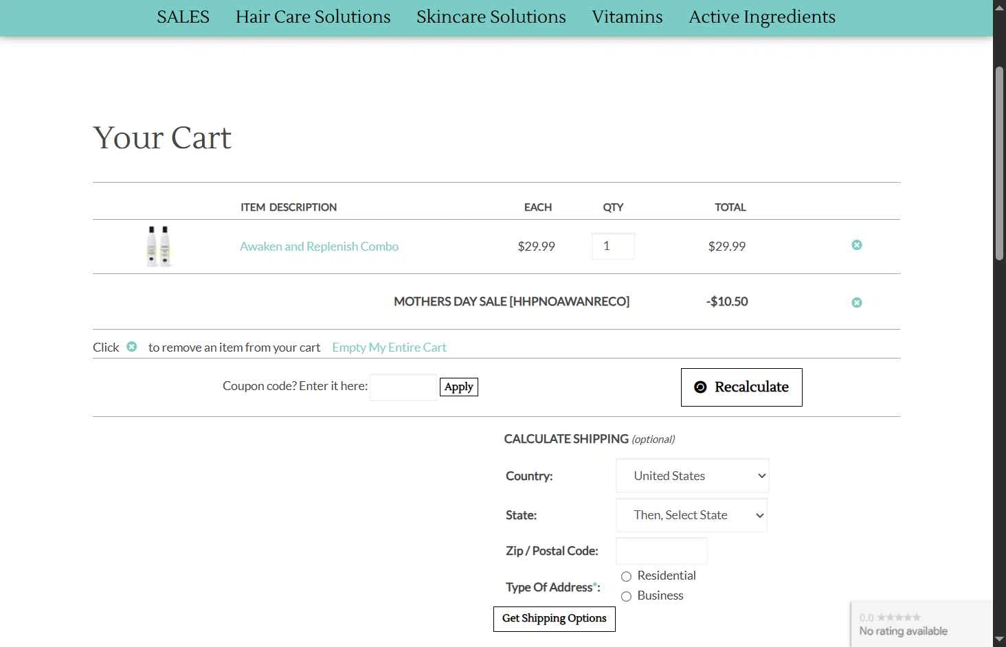 Healthy Hair Plus checkout page showing Healthy Hair Plus coupon code box | Screenshot taken by SimplyCodes community member on May 12, 2025