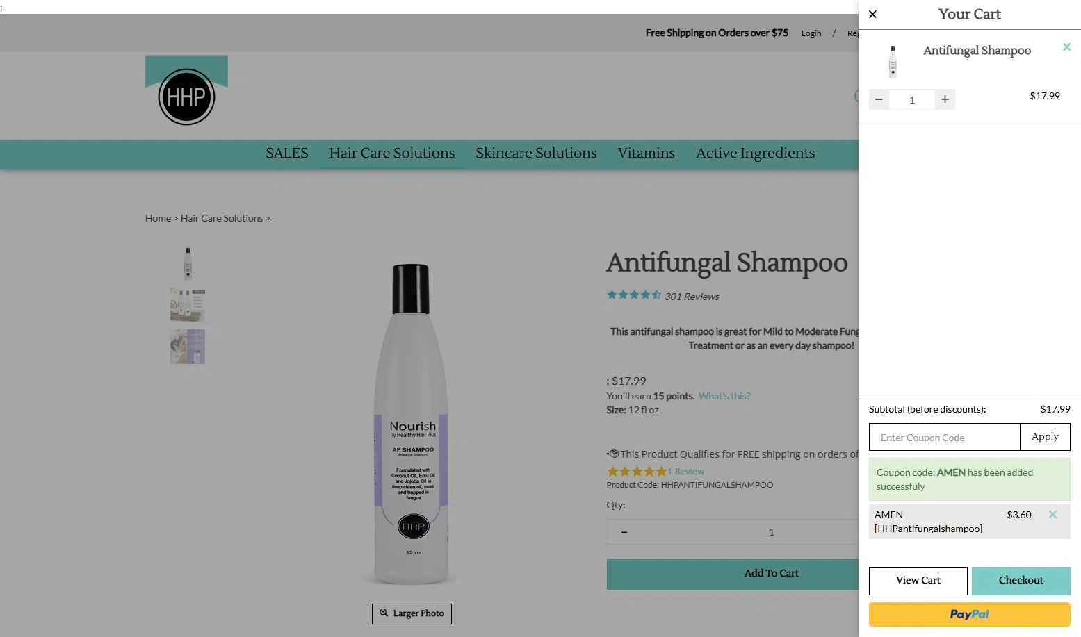 Healthy Hair Plus checkout page showing Healthy Hair Plus coupon code box | Screenshot taken by SimplyCodes community member on Nov 8, 2025