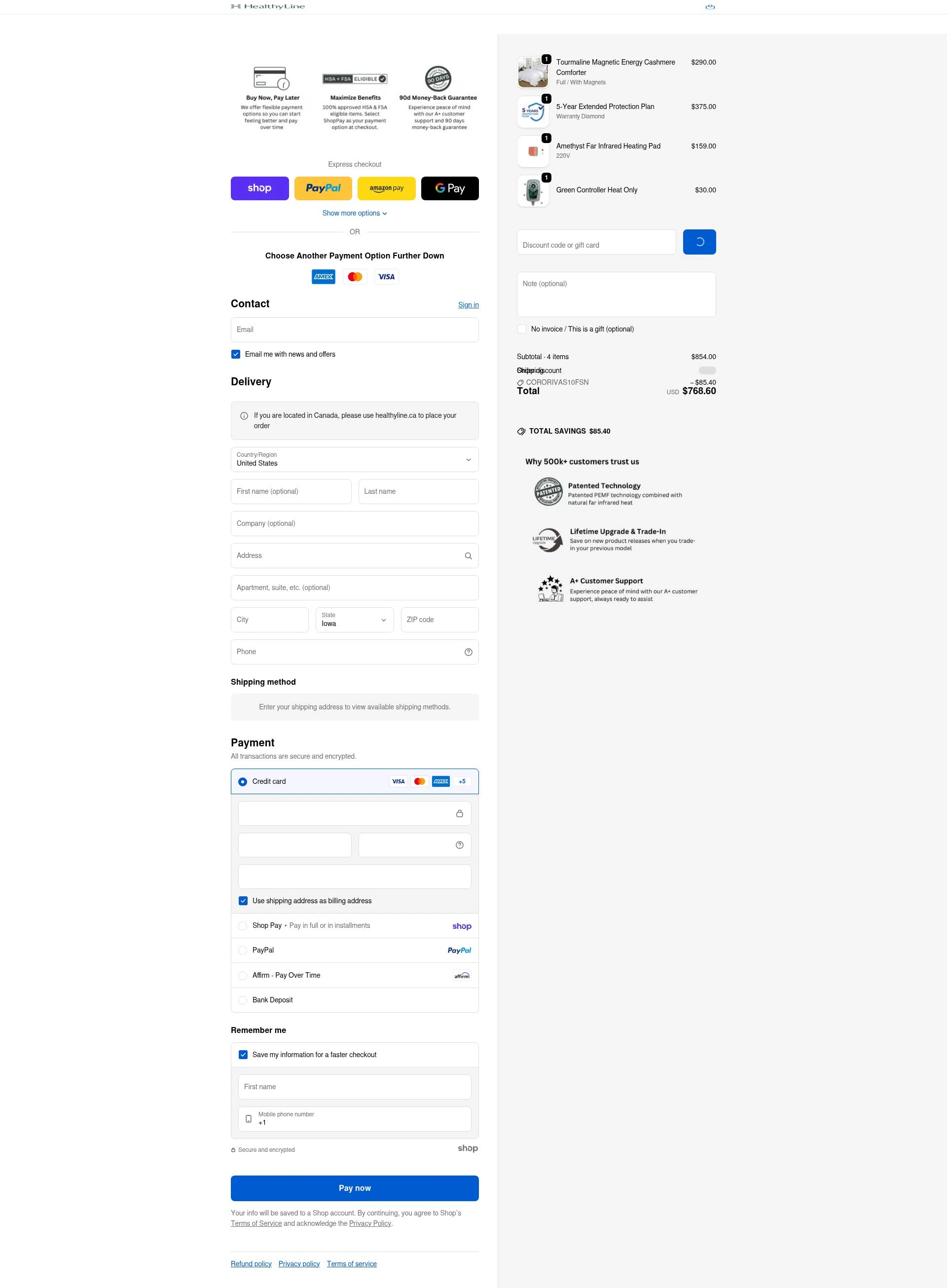 Healthy Line checkout page showing Healthy Line coupon code box | Screenshot taken by SimplyCodes community member on Jan 26, 2026