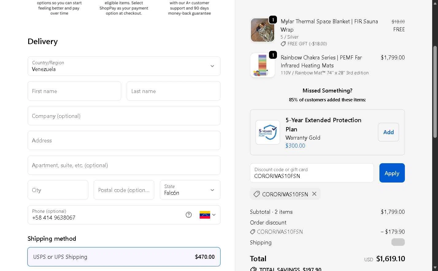 Healthy Line checkout page showing Healthy Line coupon code box | Screenshot taken by SimplyCodes community member on Jan 23, 2026
