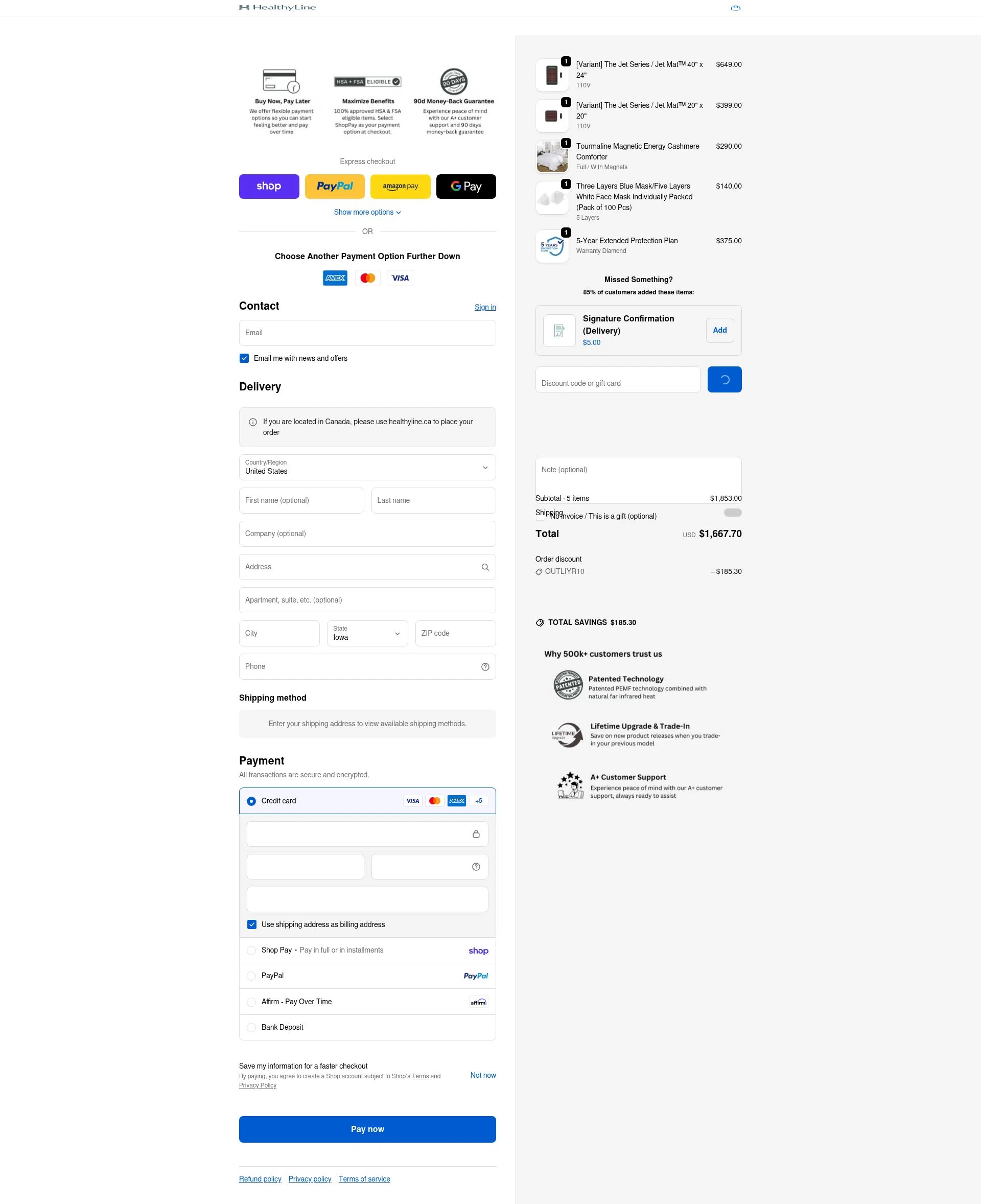 Healthy Line checkout page showing Healthy Line coupon code box | Screenshot taken by SimplyCodes community member on Feb 14, 2026