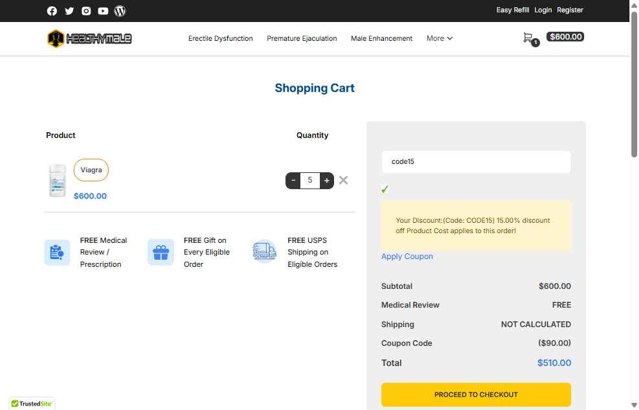HealthyMale checkout page showing HealthyMale coupon code box | Screenshot taken by SimplyCodes community member on May 23, 2025