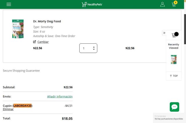 HealthyPets checkout page showing HealthyPets promo code box | Screenshot taken by SimplyCodes community member on Aug 26, 2025