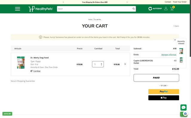 HealthyPets checkout page showing HealthyPets promo code box | Screenshot taken by SimplyCodes community member on Sep 6, 2025
