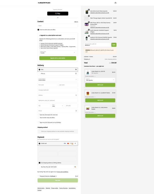 The Healthy Place checkout page showing The Healthy Place coupon code box | Screenshot taken by SimplyCodes community member on Sep 12, 2025