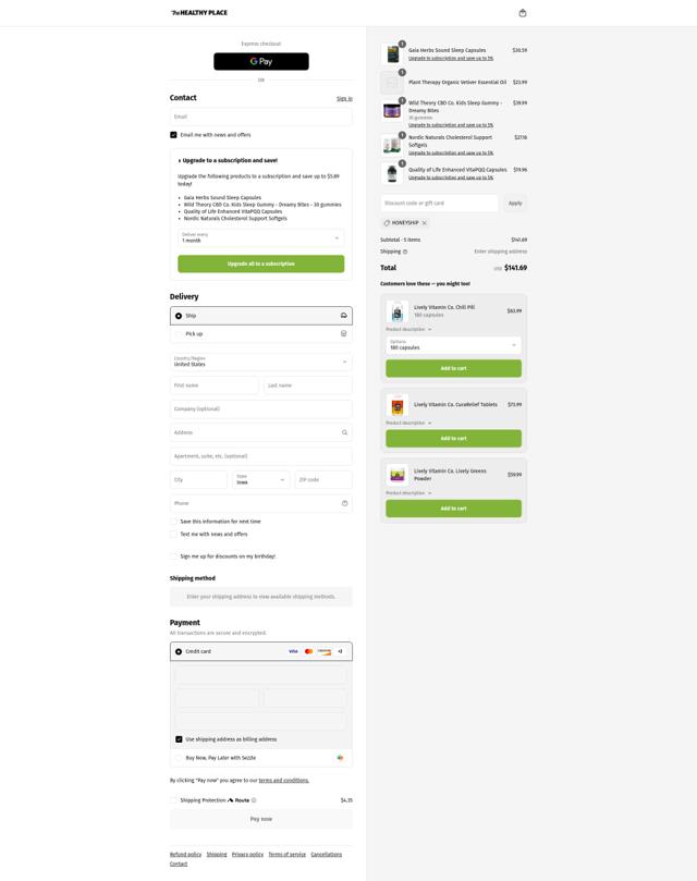The Healthy Place checkout page showing The Healthy Place coupon code box | Screenshot taken by SimplyCodes community member on Sep 12, 2025