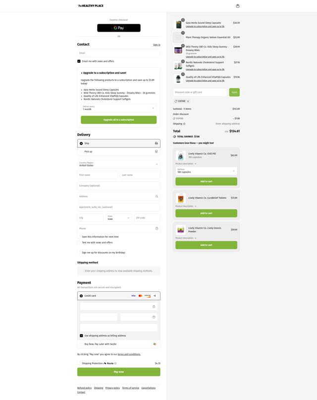 The Healthy Place checkout page showing The Healthy Place coupon code box | Screenshot taken by SimplyCodes community member on Sep 12, 2025