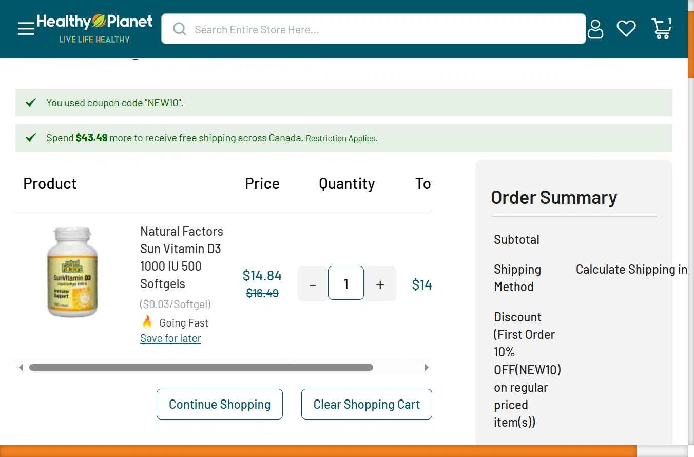 Healthy Planet checkout page showing Healthy Planet discount code box | Screenshot taken by SimplyCodes community member on Jan 5, 2026