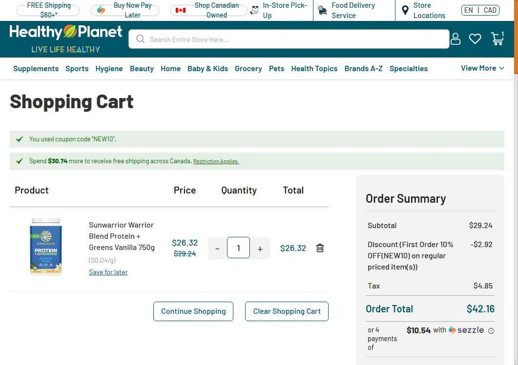 Healthy Planet checkout page showing Healthy Planet discount code box | Screenshot taken by SimplyCodes community member on Nov 28, 2025