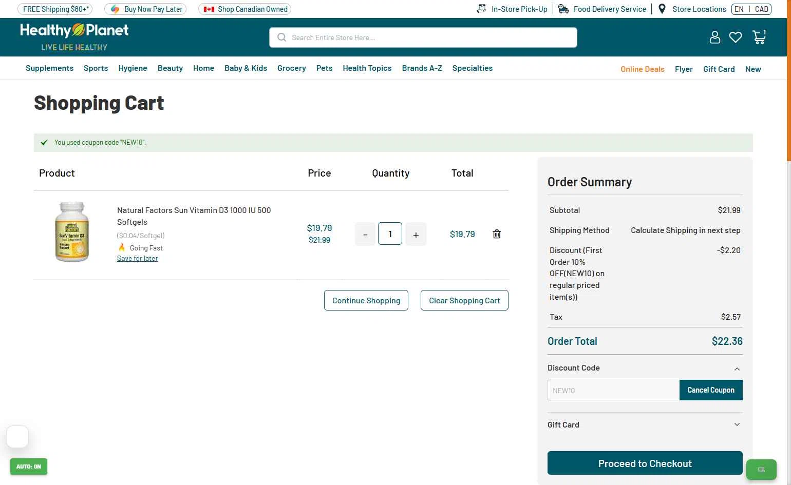 Healthy Planet checkout page showing Healthy Planet discount code box | Screenshot taken by SimplyCodes community member on Jan 19, 2026