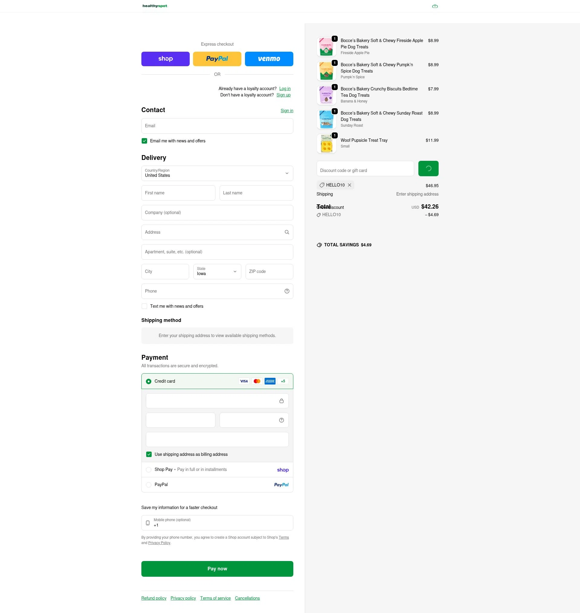 Healthy Spot checkout page showing Healthy Spot promo code box | Screenshot taken by SimplyCodes community member on Feb 6, 2026