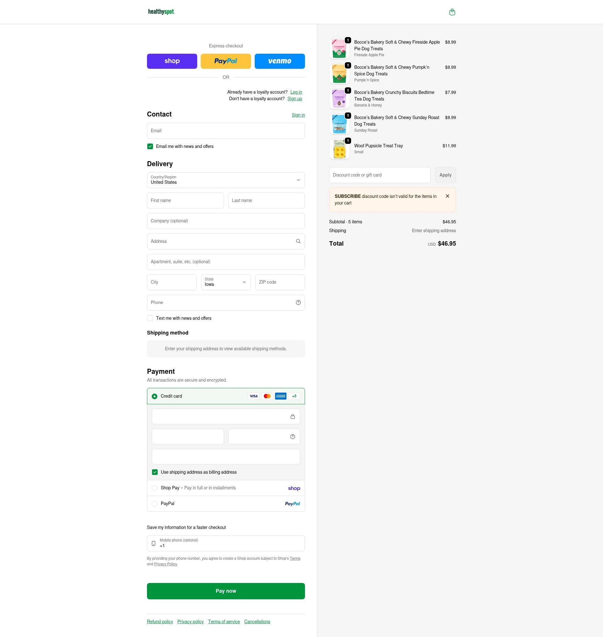 Healthy Spot checkout page showing Healthy Spot promo code box | Screenshot taken by SimplyCodes community member on Feb 6, 2026