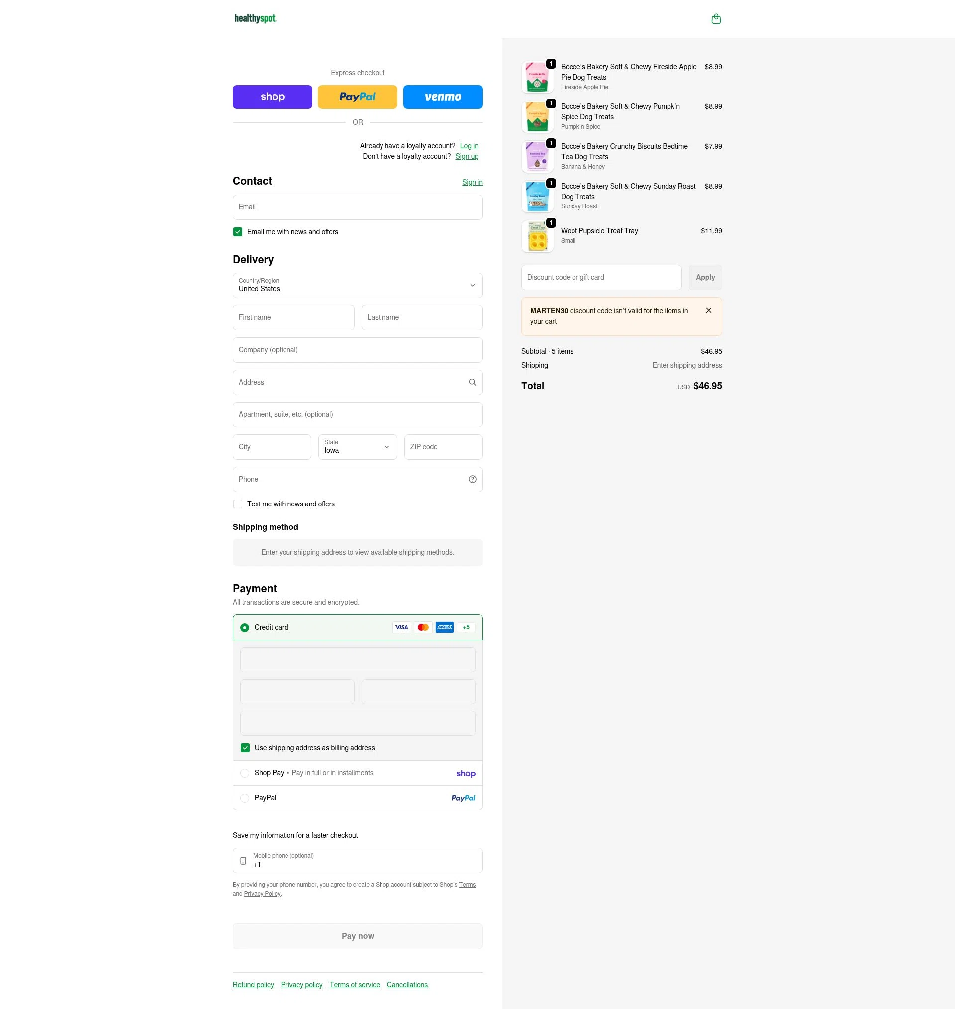 Healthy Spot checkout page showing Healthy Spot promo code box | Screenshot taken by SimplyCodes community member on Feb 6, 2026