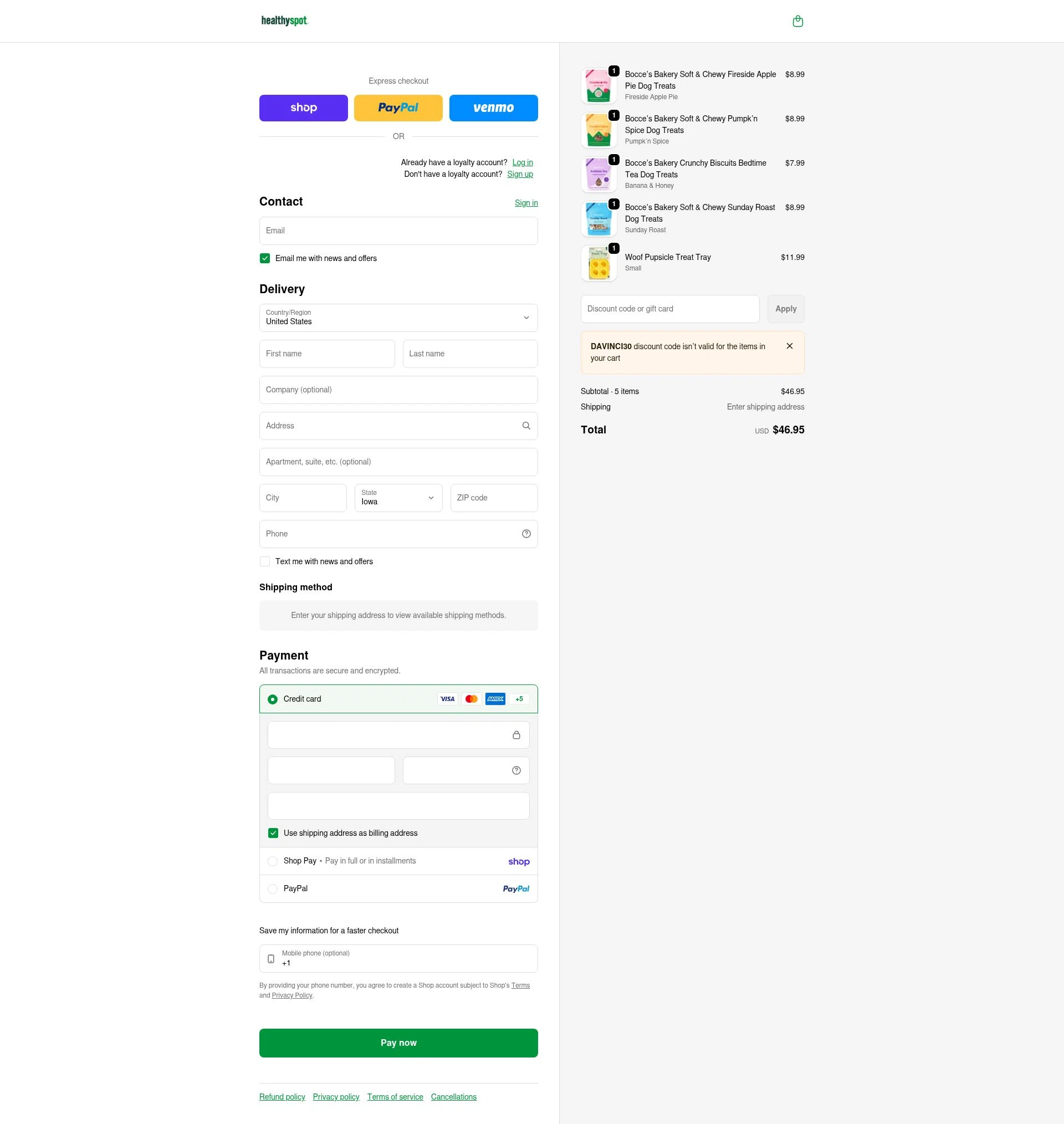 Healthy Spot checkout page showing Healthy Spot promo code box | Screenshot taken by SimplyCodes community member on Feb 6, 2026