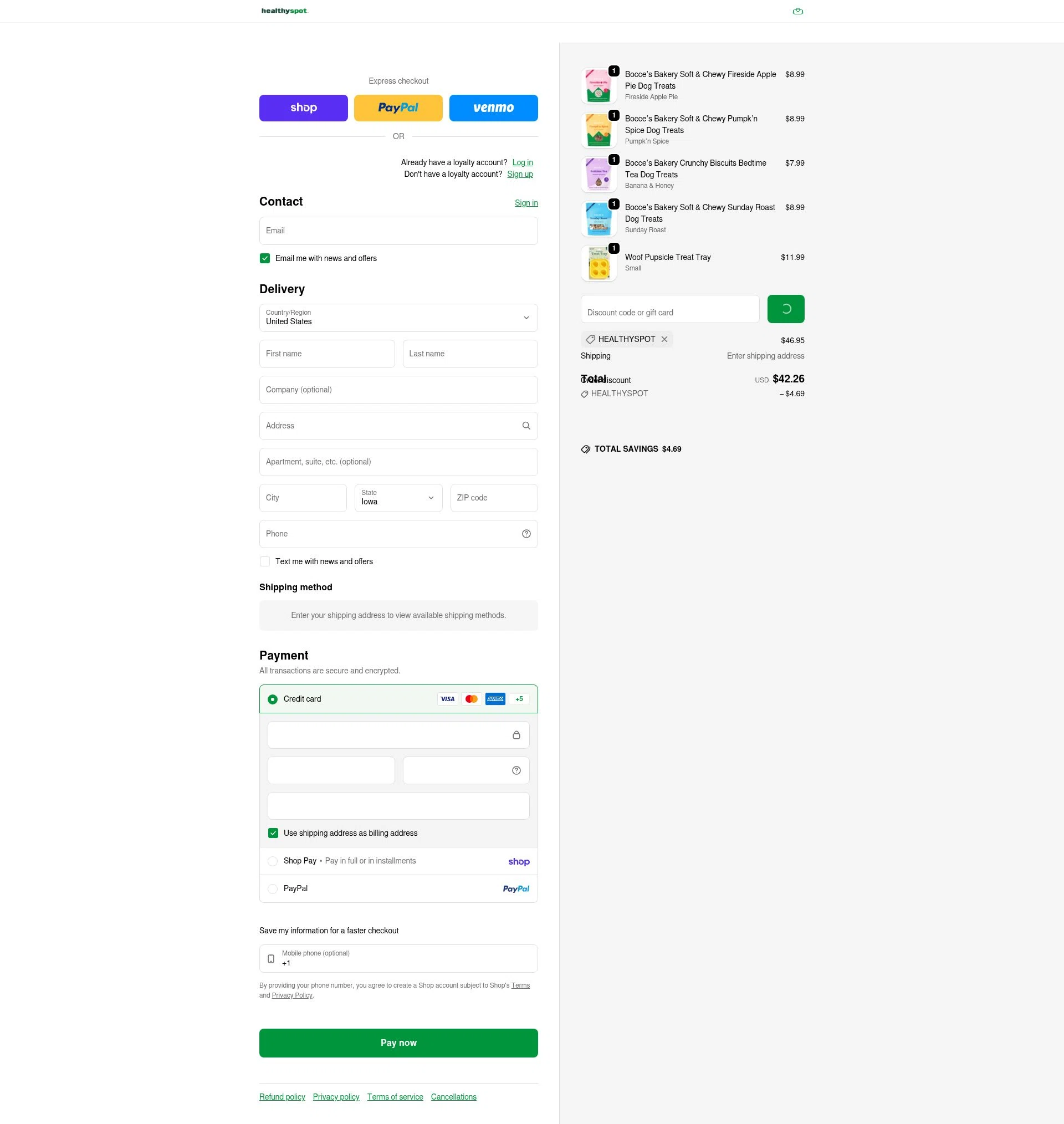 Healthy Spot checkout page showing Healthy Spot promo code box | Screenshot taken by SimplyCodes community member on Feb 6, 2026