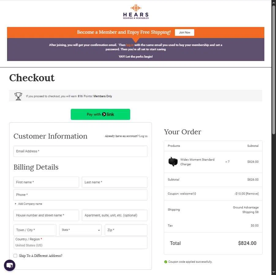 Hears Hearing & Hearables checkout page showing Hears Hearing & Hearables promo code box | Screenshot taken by SimplyCodes community member on Sep 27, 2025