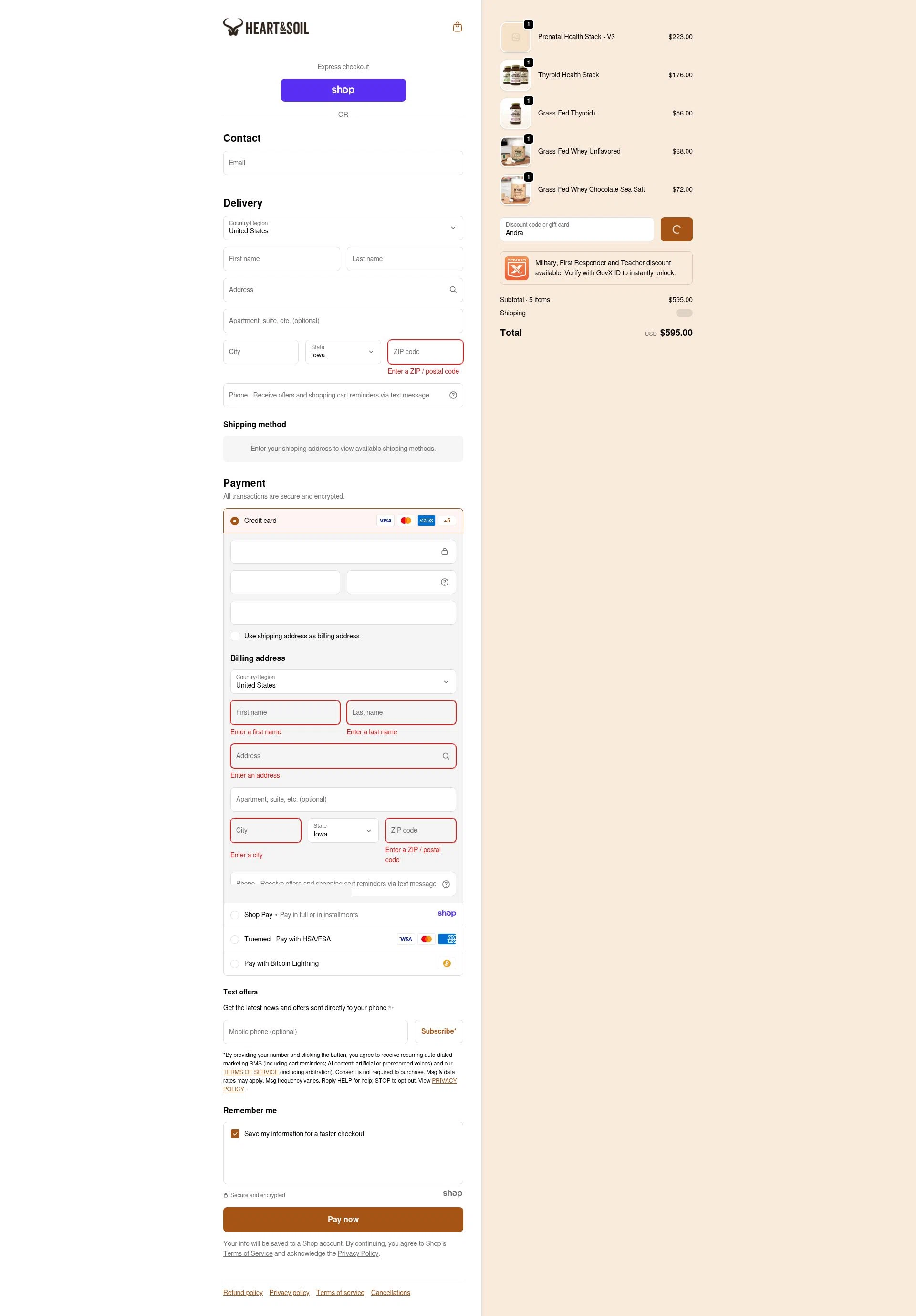 Heart & Soil checkout page showing Heart & Soil promo code box | Screenshot taken by SimplyCodes community member on Jan 4, 2026