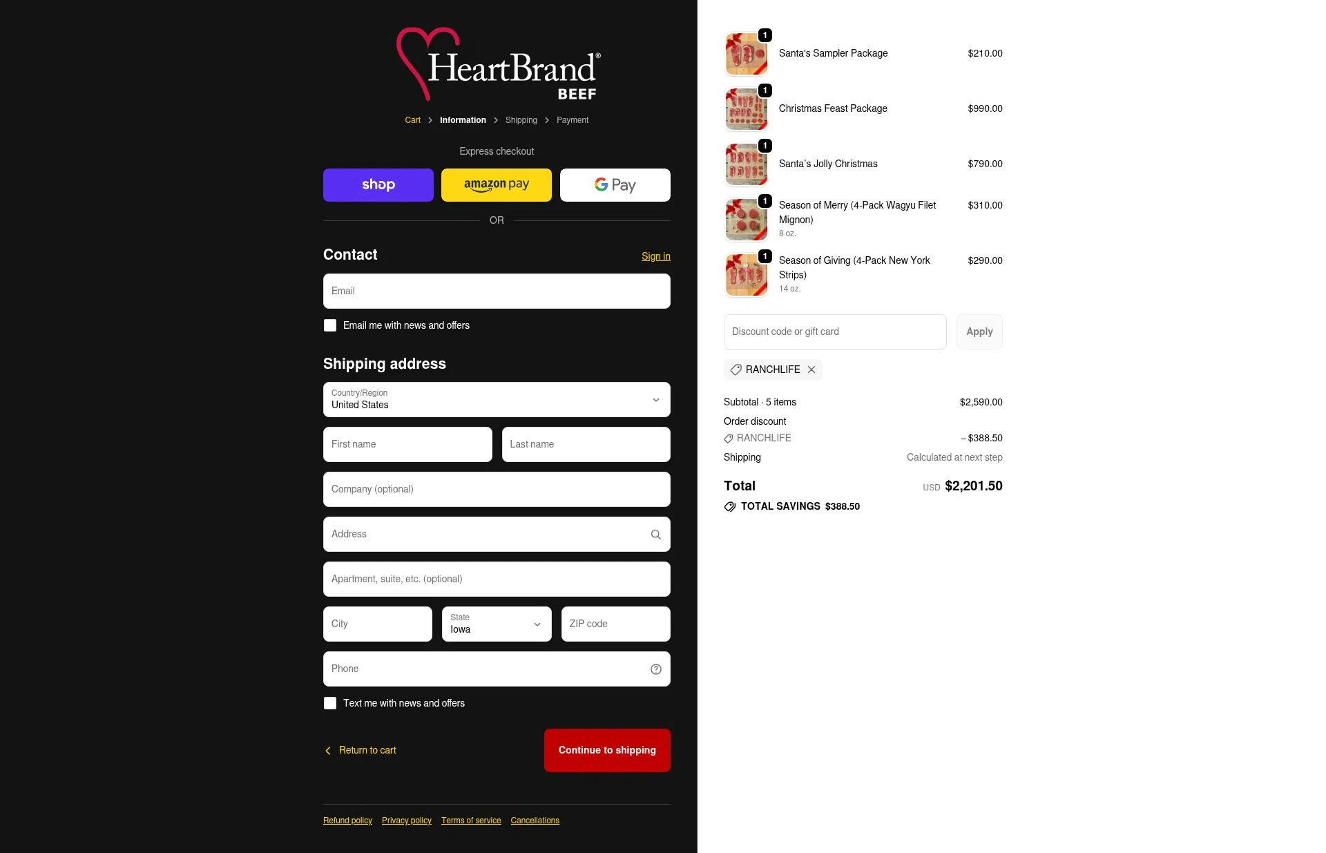 HeartBrand checkout page showing HeartBrand promo code box | Screenshot taken by SimplyCodes community member on Jan 3, 2026