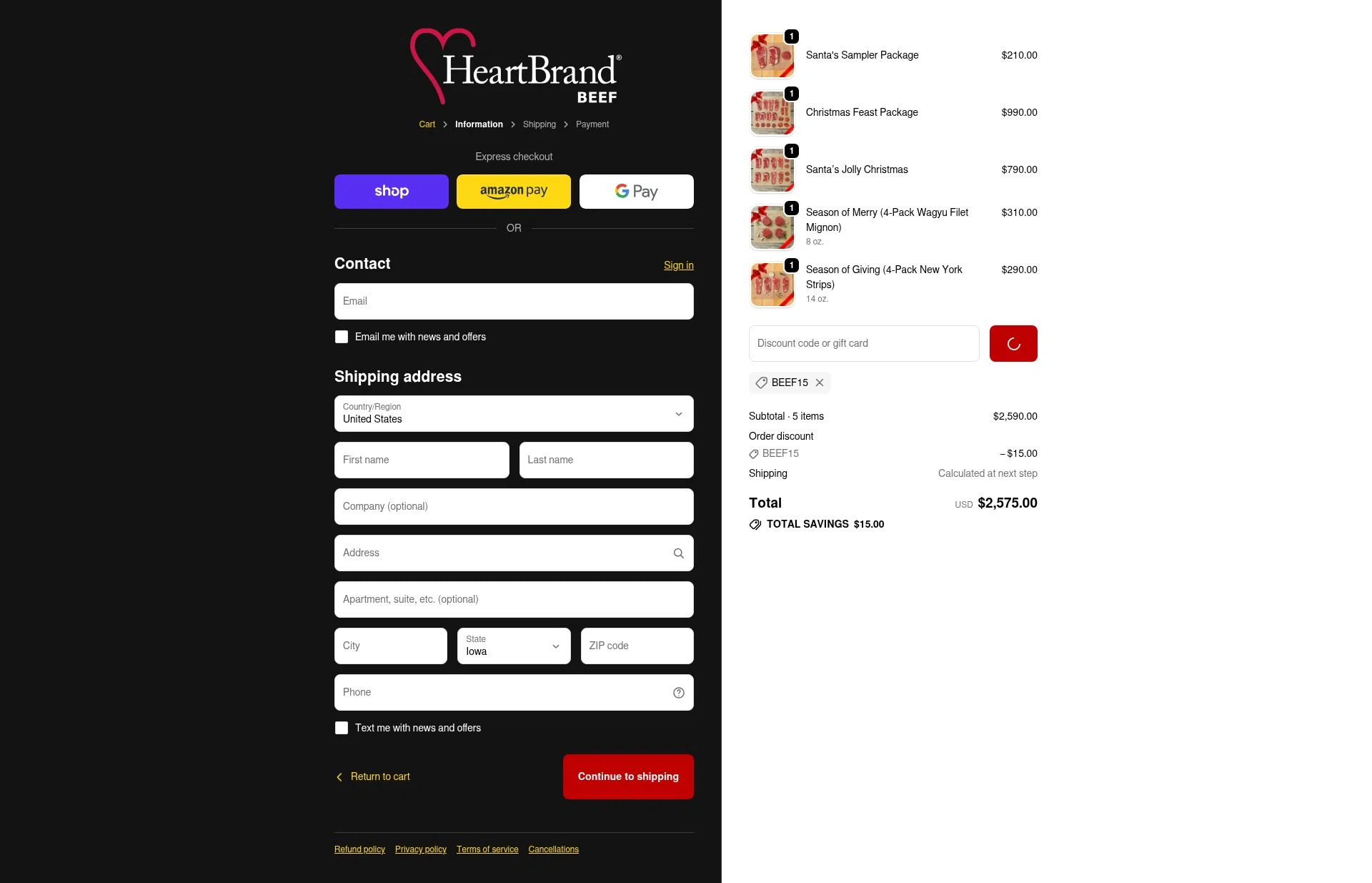 HeartBrand checkout page showing HeartBrand promo code box | Screenshot taken by SimplyCodes community member on Jan 3, 2026