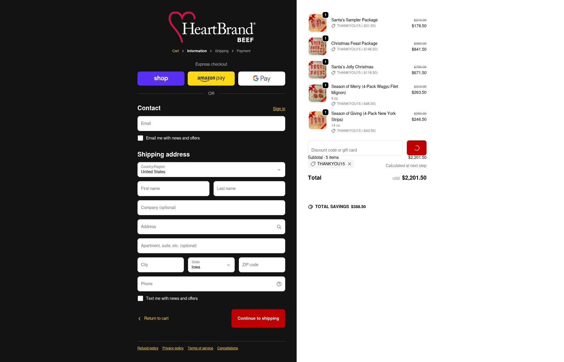 HeartBrand checkout page showing HeartBrand promo code box | Screenshot taken by SimplyCodes community member on Jan 3, 2026