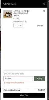 AROMA coupon verification screenshot