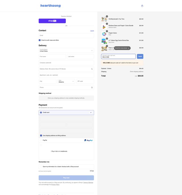 HearthSong checkout page showing HearthSong promo code box | Screenshot taken by SimplyCodes community member on Apr 30, 2025