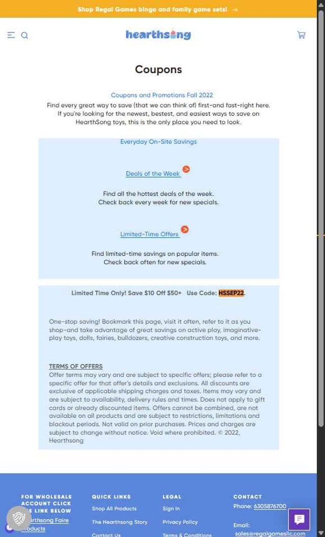HearthSong checkout page showing HearthSong promo code box | Screenshot taken by SimplyCodes community member on Sep 5, 2025
