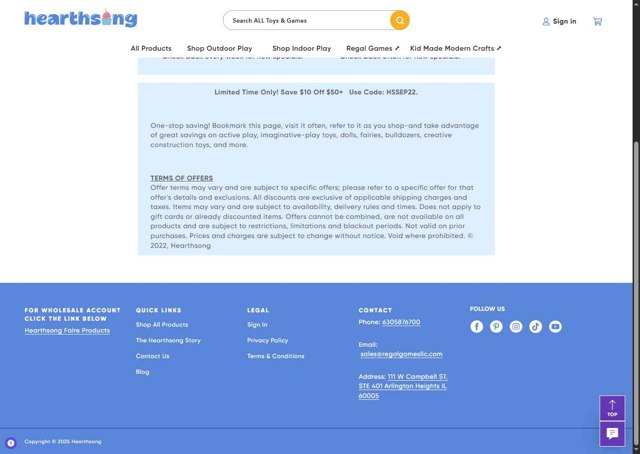 HearthSong checkout page showing HearthSong promo code box | Screenshot taken by SimplyCodes community member on May 1, 2025