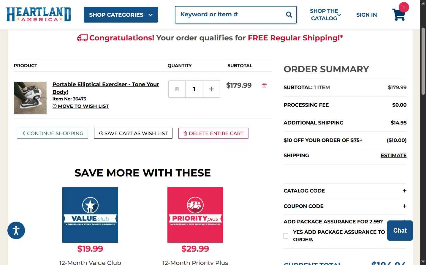 Heartland America checkout page showing Heartland America coupon code box | Screenshot taken by SimplyCodes community member on Oct 19, 2025