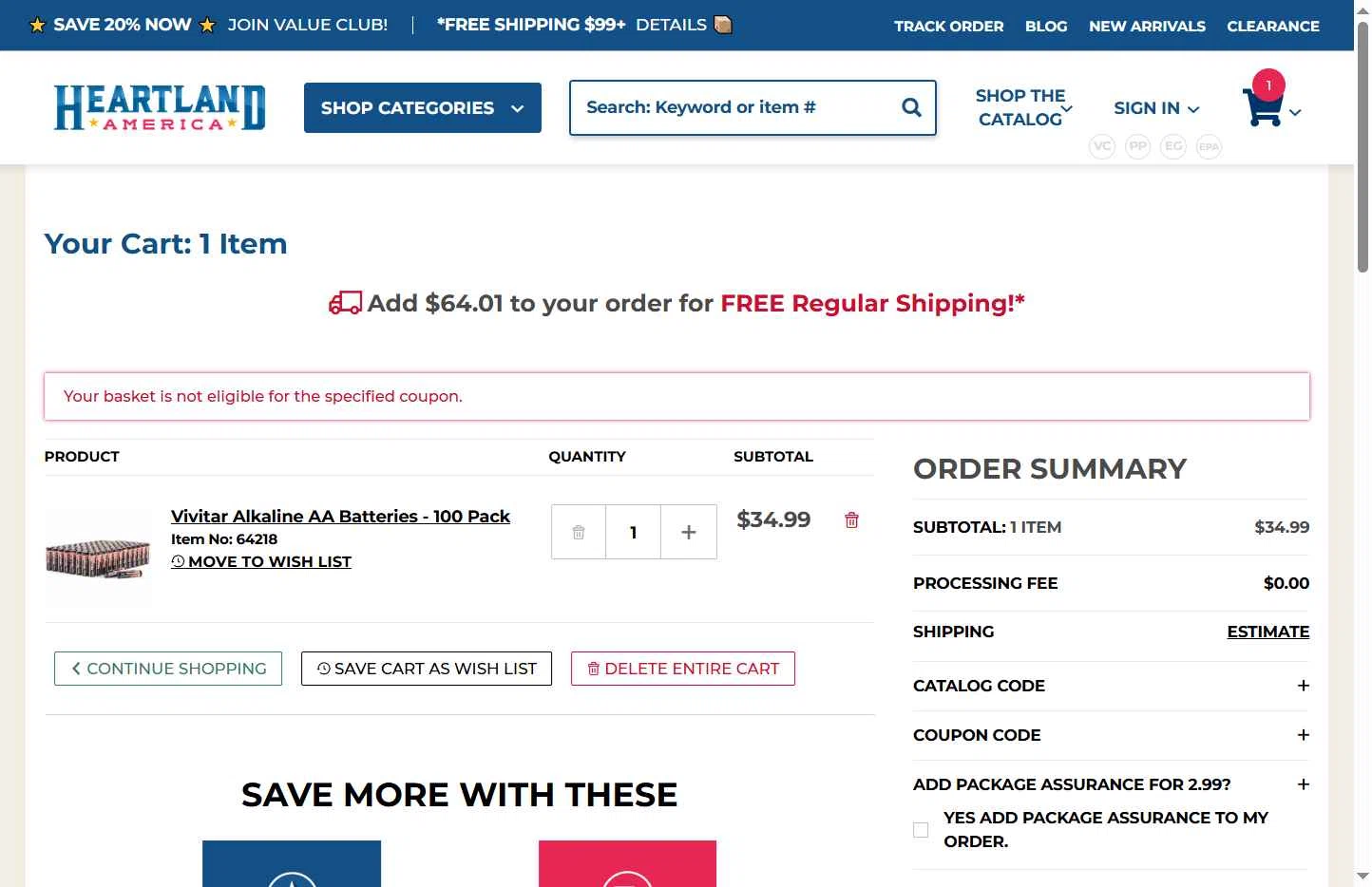 Heartland America checkout page showing Heartland America coupon code box | Screenshot taken by SimplyCodes community member on Dec 16, 2025