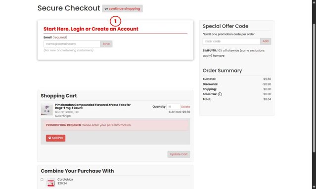 Heartland Vet Supply checkout page showing Heartland Vet Supply coupon code box | Screenshot taken by SimplyCodes community member on Jul 23, 2025