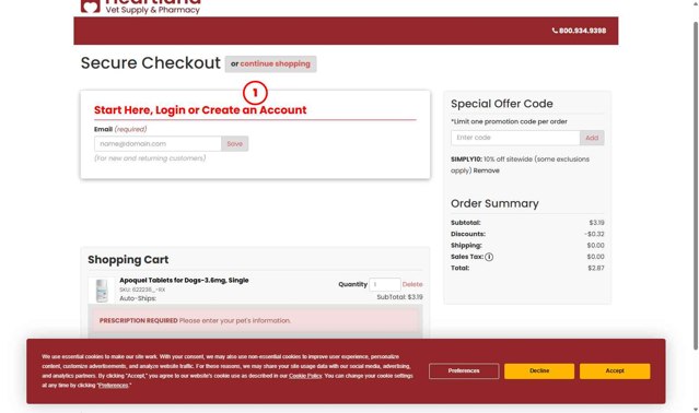 Heartland Vet Supply checkout page showing Heartland Vet Supply coupon code box | Screenshot taken by SimplyCodes community member on Aug 14, 2025