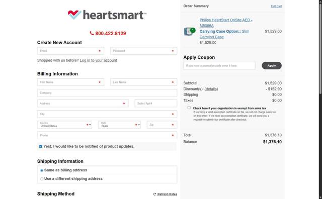 Heartsmart.com checkout page showing Heartsmart.com promo code box | Screenshot taken by SimplyCodes community member on Sep 5, 2025