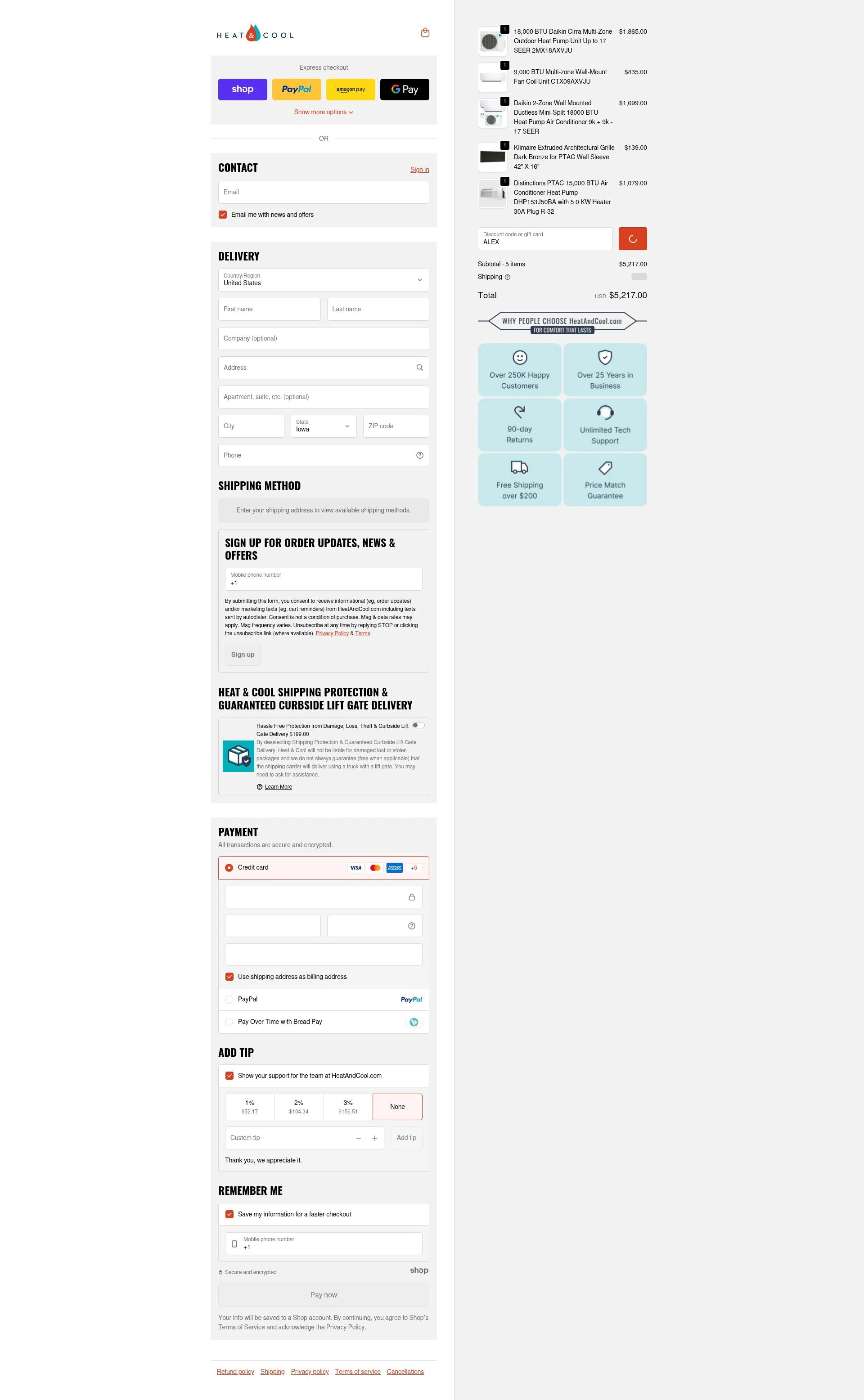 HeatAndCool checkout page showing HeatAndCool promo code box | Screenshot taken by SimplyCodes community member on Dec 31, 2025