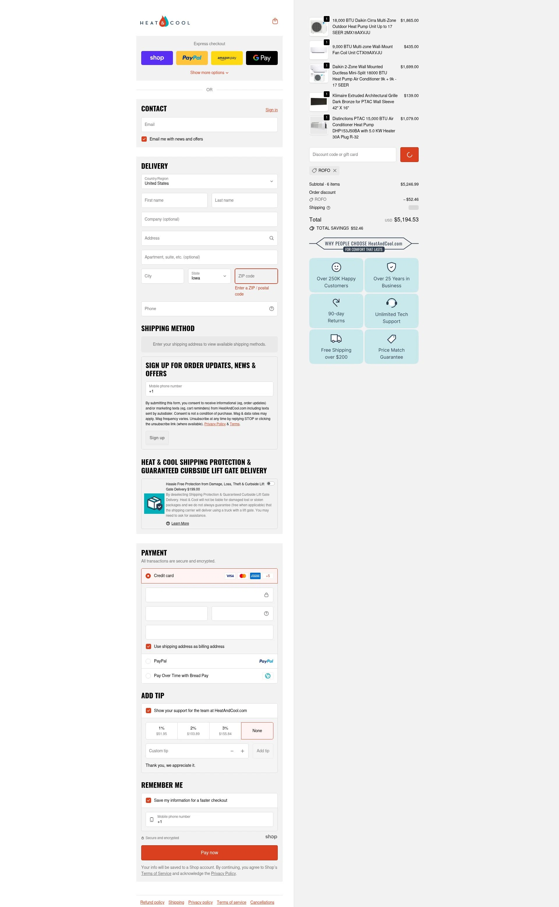 HeatAndCool checkout page showing HeatAndCool promo code box | Screenshot taken by SimplyCodes community member on Dec 31, 2025