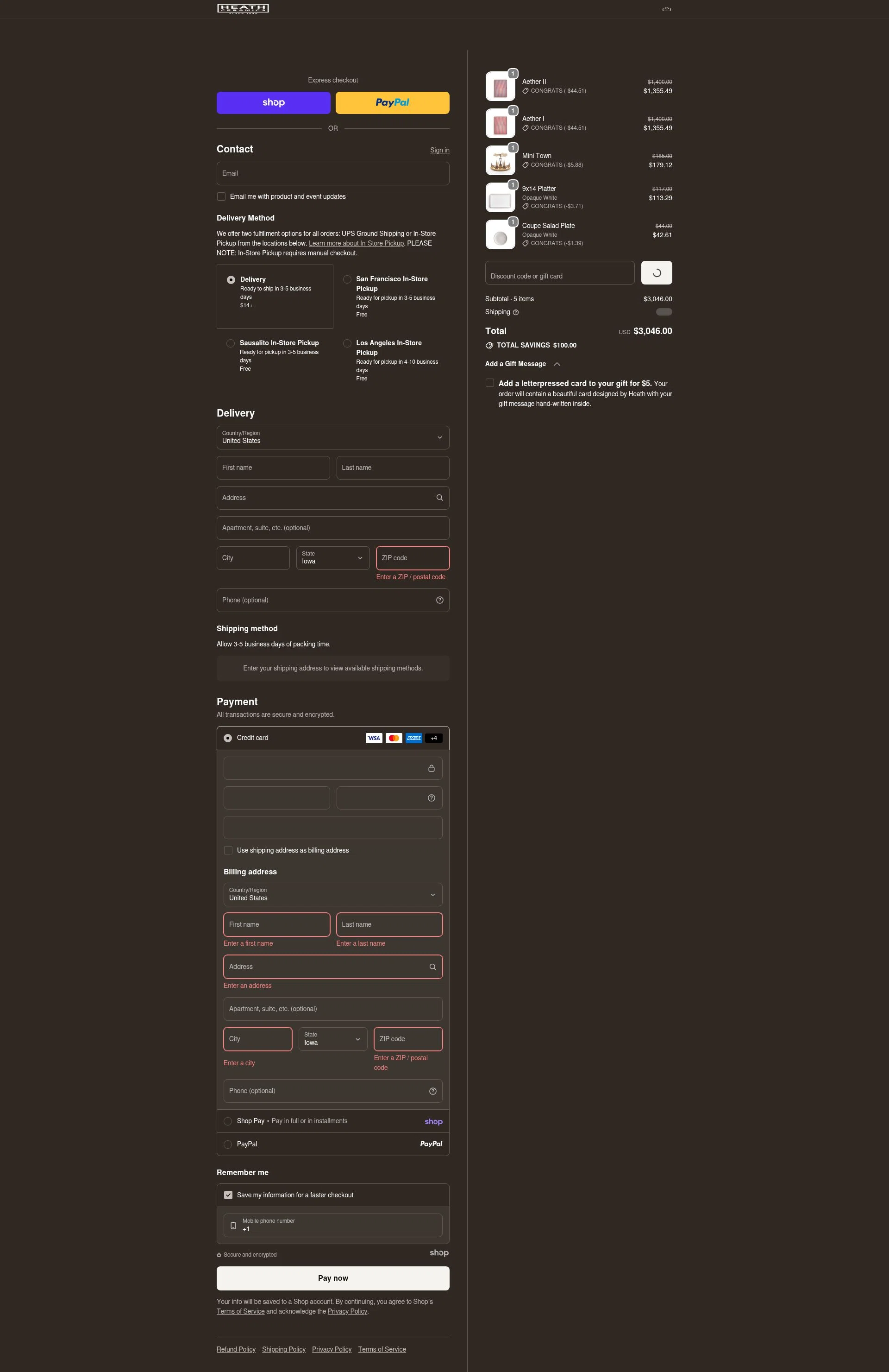 Heath Ceramics checkout page showing Heath Ceramics discount code box | Screenshot taken by SimplyCodes community member on Jan 21, 2026